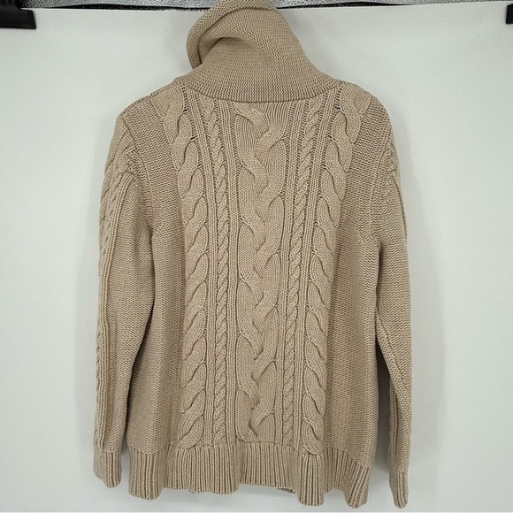 L.L. Bean Women’s Double L Mixed Cable Knit Sweater Funnel neck Size XL Tan - Picture 4 of 12